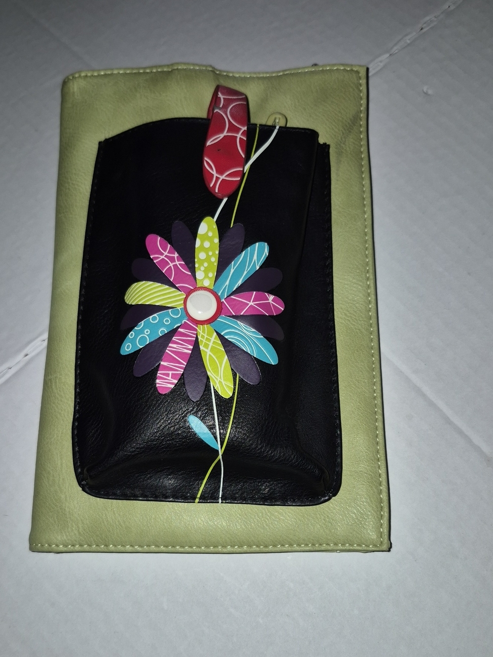 ADSA Women’s Black and Light Green Floral Accent Crossbody Bag Vegan